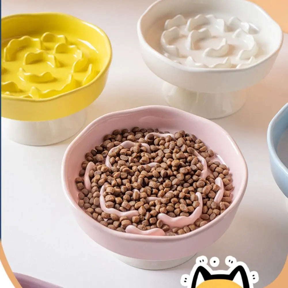 Cuenco de Cerámica para Gatos, Comedero Lento, Lindo, Multiusos, con Base Alta, Gran Capacidad, Antideslizante, Recipiente para Agua y Comida para Perros