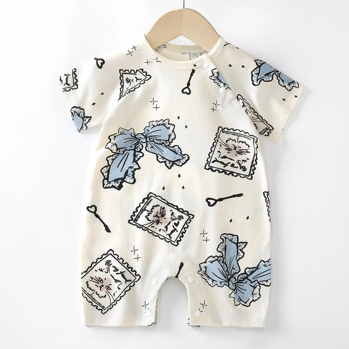 Monos de dibujos animados para bebé, mono de algodón transpirable de verano de manga corta para recién nacidos, niños y niñas, ropa para gatear