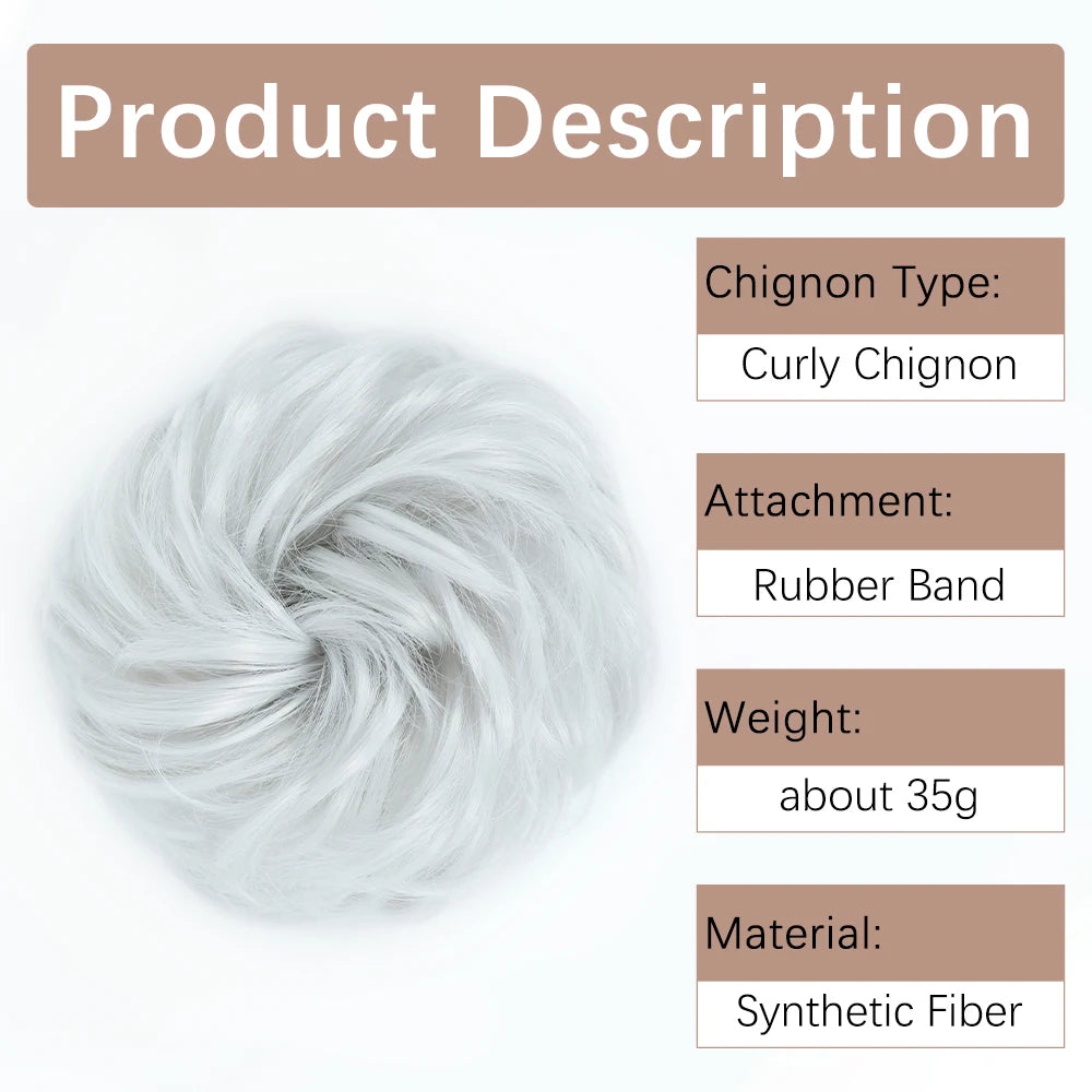 AZQUEEN-extensión de cabello de moño desordenado, banda elástica sintética, moño ondulado rizado, Scrunchies Donut Updo, postizo para mujer