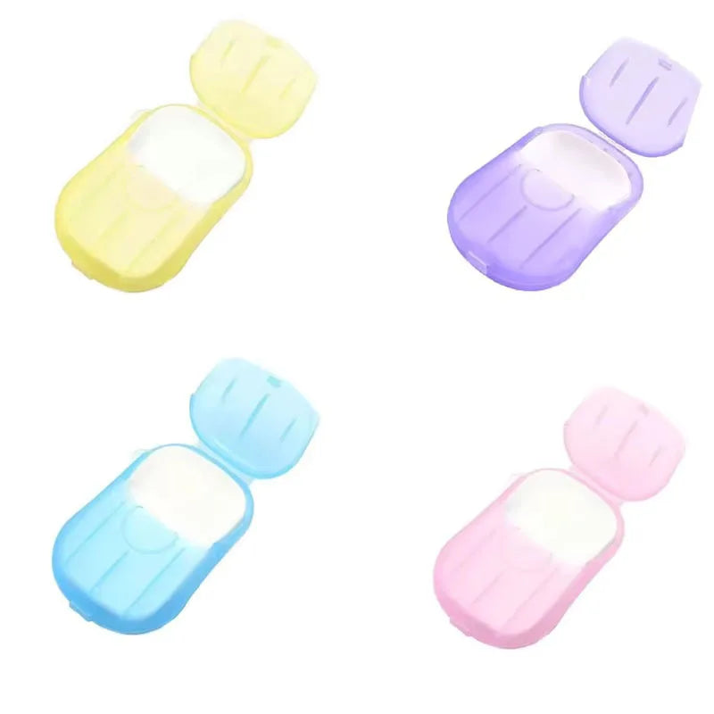 1/4 Caja de Hojas de Jabón Desechables para Viaje, Hojas de Jabón de Papel Mini Amigables con la Piel, Jabón Portátil en Rodajas con Caja para Lavado de Manos