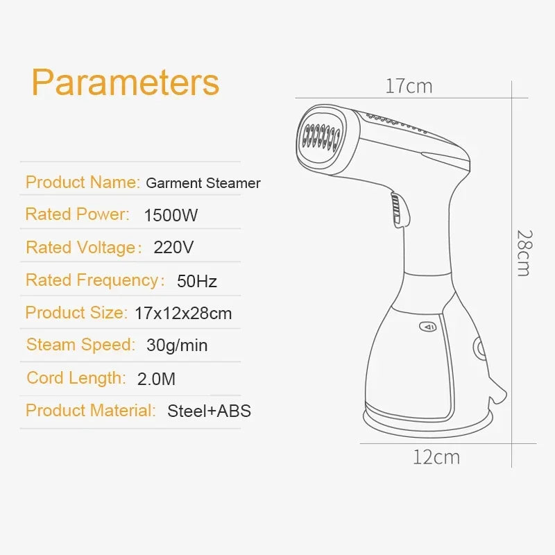 Plancha de vapor manual de calor rápido para ropa, potente vaporizador de tela portátil de 1500W y 280ml, generador de vapor para viaje y hogar