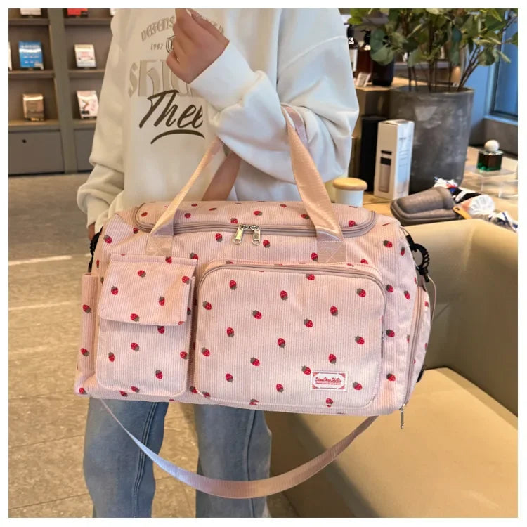 Bolsa de viaje de pana, bolsa de viaje de gran capacidad con compartimento para zapatos, bolsas deportivas para Fitness para mujer, bolsas de lona
