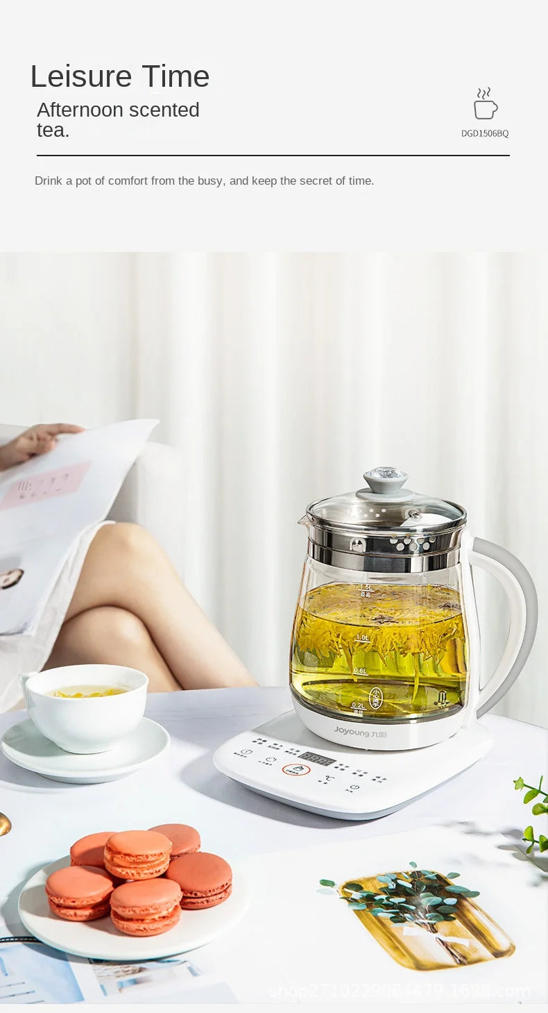 Olla saludable Jiuyang de 220V, tetera de flores multifuncional, tetera de vidrio para estofado, Mini cocina portátil de 1,5 l, cocina para postre y té