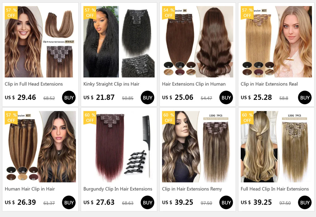Extensión de cabello humano con Clip, extensiones de cabello humano Remy Natural de doble trama, extensiones de cabello brasileño con Clip