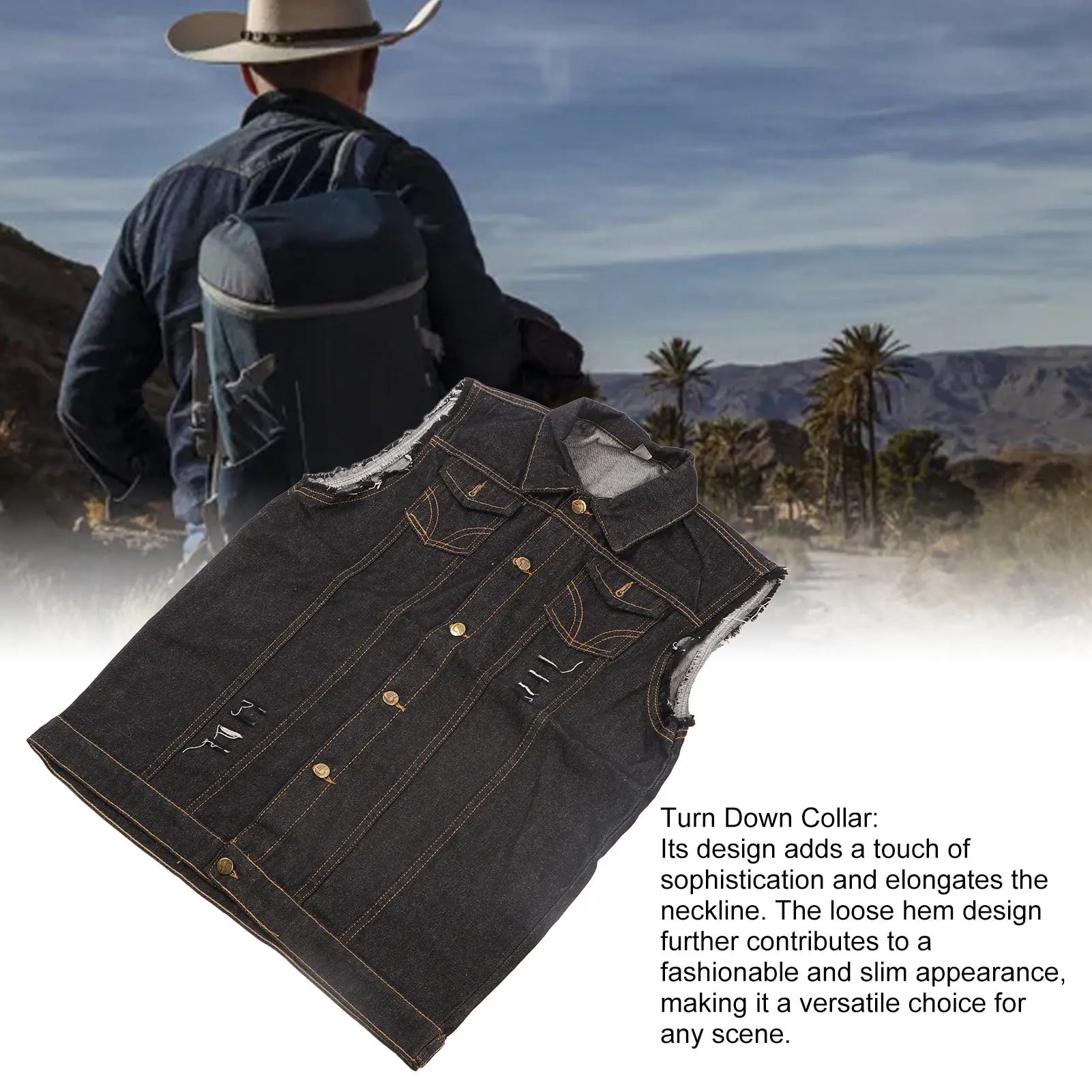 Chaleco Vaquero para Hombre, Cuello Vuelto, Sin Mangas, de Moda, con Botones, Estilo Casual