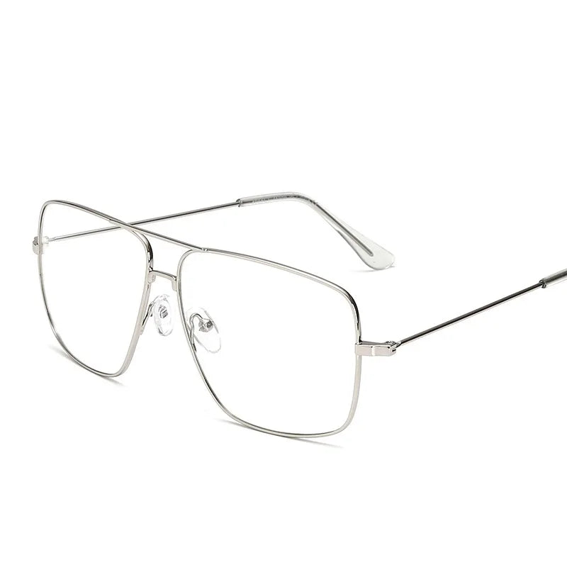Gafas de Montura Cuadrada Grande, Estilo Vintage Simple, Montura Metálica Extra Grande para Hombre, Gafas de Moda para Mujer, Lentes Transparentes, Gafas Ópticas
