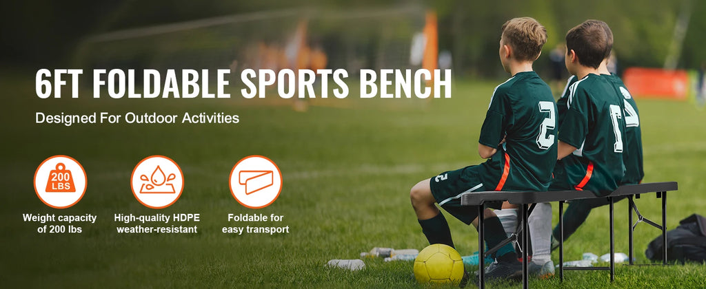 SucceBuy Banco plegable de plástico Banco plegable portátil de 6 pies con asa de transporte para actividades entretenidas de fútbol en el jardín Negro