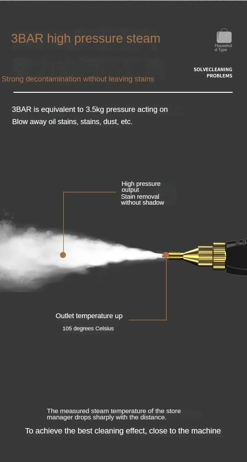Limpiador de vapor de alta temperatura para el hogar, esterilización, aire acondicionado, capó de cocina, Limpiador de vapor para coche, enchufe US, EU, UK, AU, 2500W