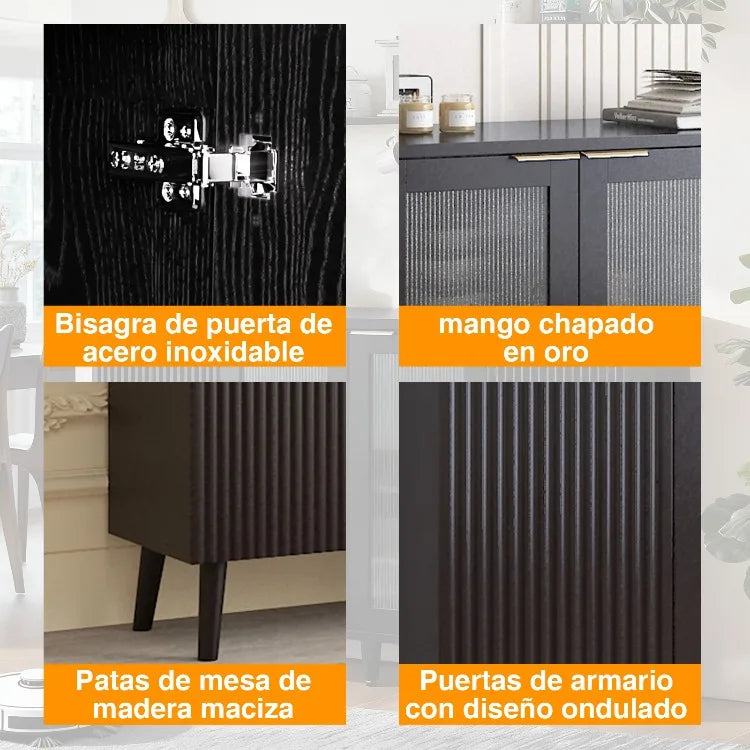 Mueble Grande para Cafetería con Cajones para Almacenamiento de Vino, Aparador Acanalado, Mueble Geométrico para Comedor, Cocina, Hogar, Sala de Estar