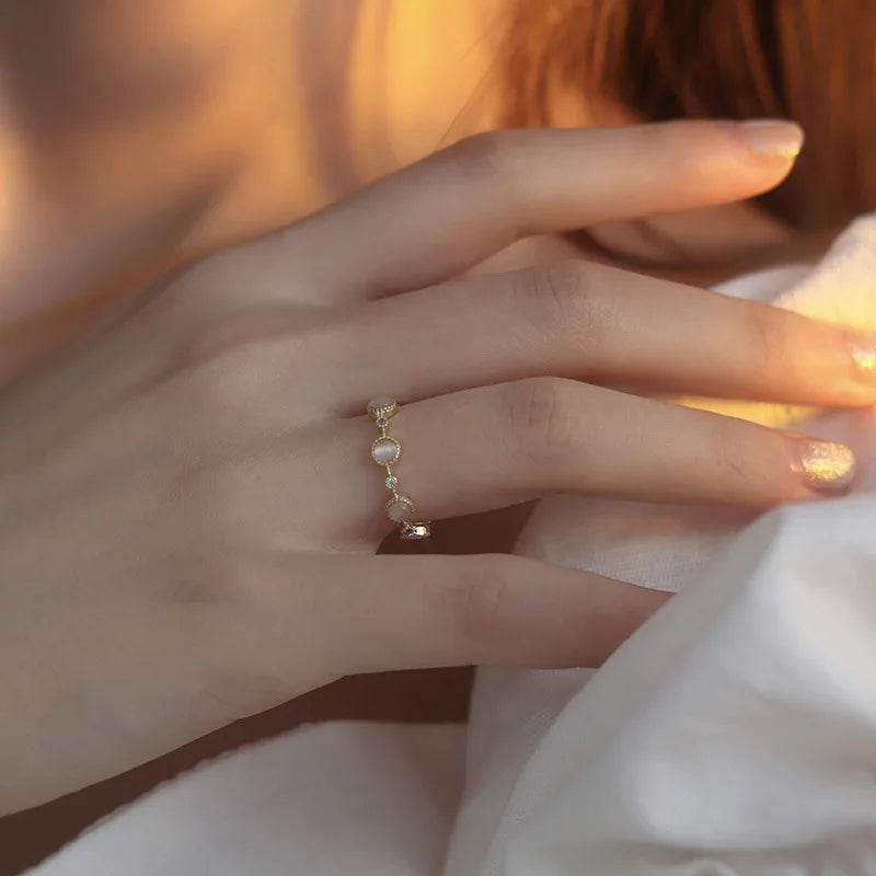 Anillo de Ópalo de Plata de Ley 925 para Mujer, Ajustable, para el Dedo Índice, Diseño Simple y Elegante, Joyería de Alta Gama, Regalo