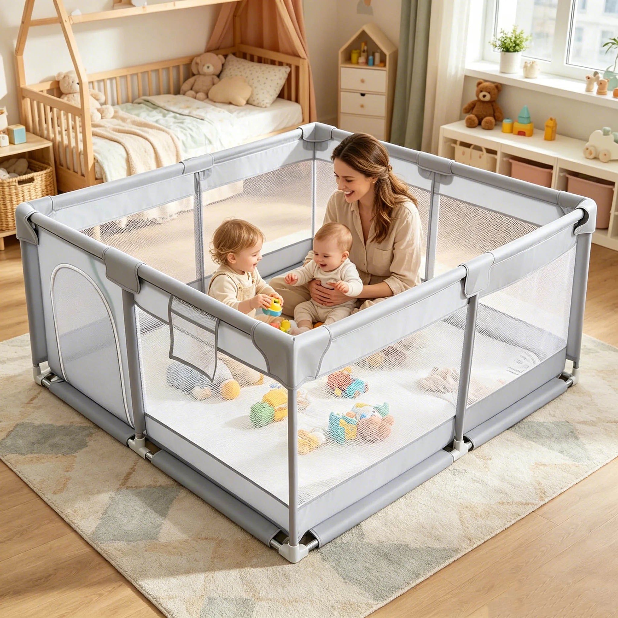 Parque de juegos para bebés / Centro de actividades para niños / Valla grande para bebés para interiores y exteriores con malla suave y transpirable para niños pequeños / Regalo de Halloween y Navidad