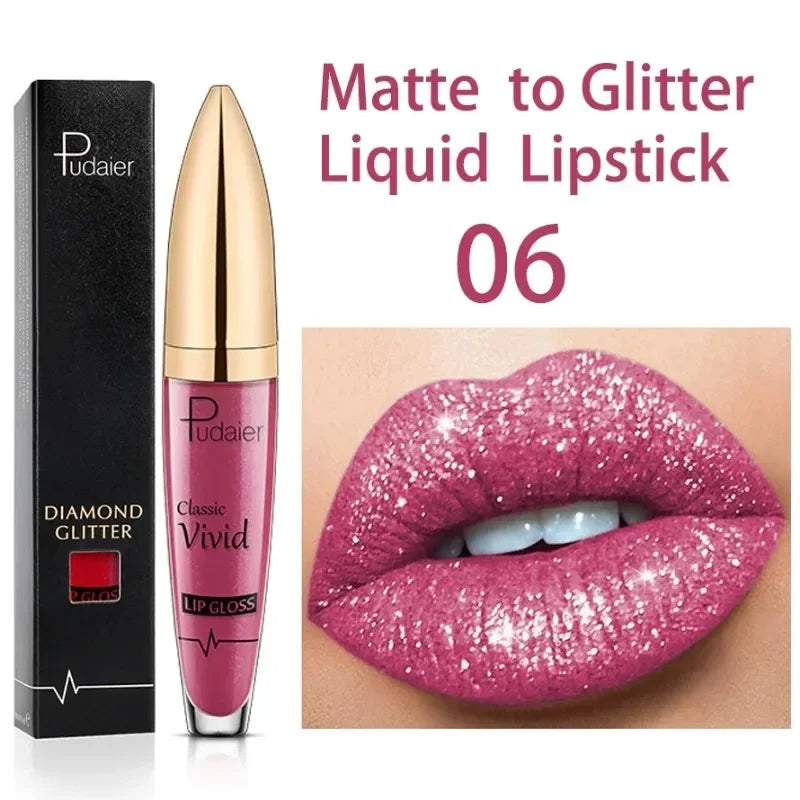 Lápices labiales líquidos con purpurina mate, brillo de labios brillante con diamantes, resistente al agua, brillo de labios de larga duración, Maquillaje de tinte de labios para mujer
