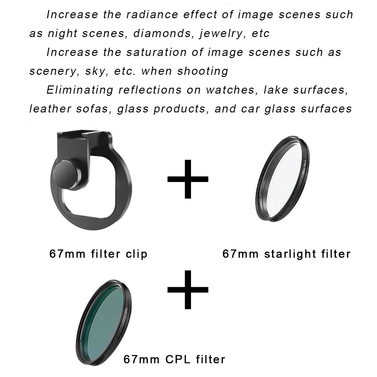 Kit de lentes de filtro de teléfono Universal con Clip, lente de cámara CPL VND Star, filtros de niebla negros para teléfonos inteligentes Samsung, iPhone, HUAWEI, 67mm