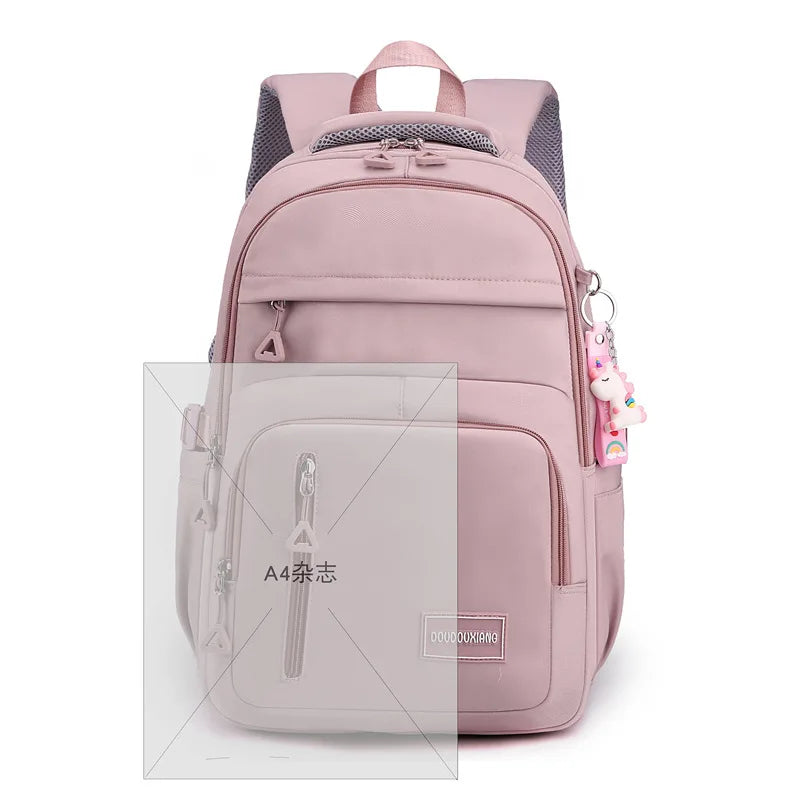 Mochila escolar de nailon con colgante para niñas, de viaje con múltiples bolsillos morral, impermeable, informal, estilo Simple
