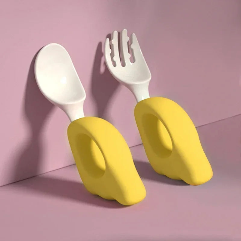 Cuchara, tenedor para bebé, aprender a comer, entrenar, 1-2 años, comer, juego de palillos para bebé, tenedor de comida complementaria, vajilla de plástico