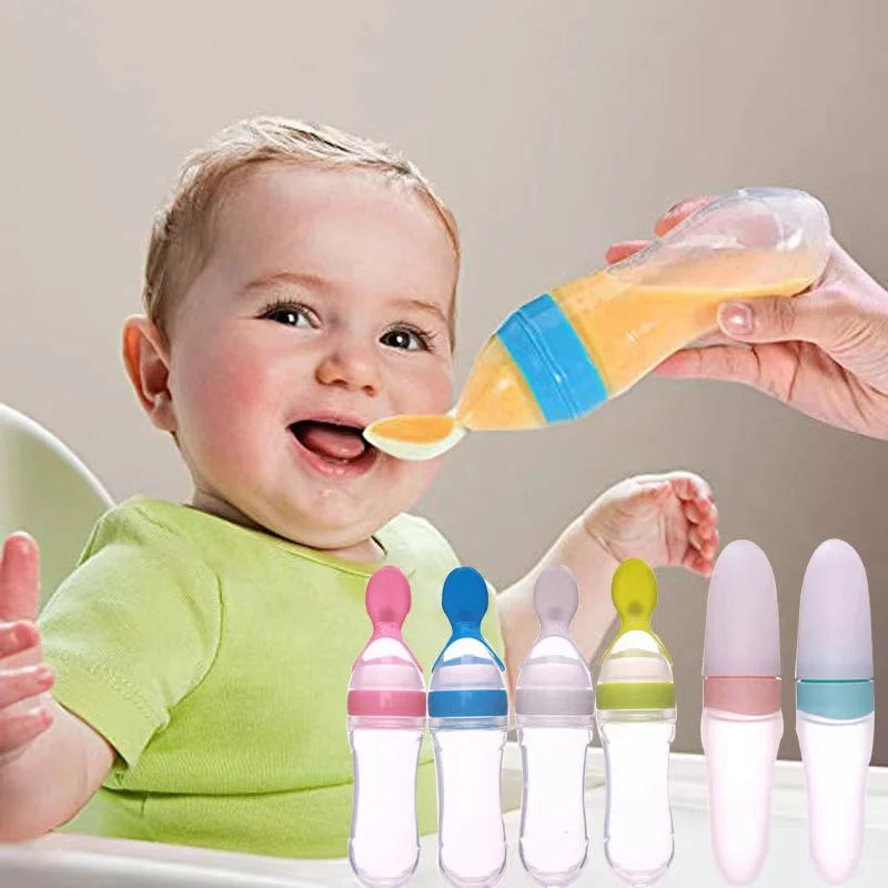 Biberón exprimidor de silicona para entrenamiento de bebés recién nacidos, cuchara para comida de cereales y arroz, suplemento alimentador, vajilla útil segura para niños
