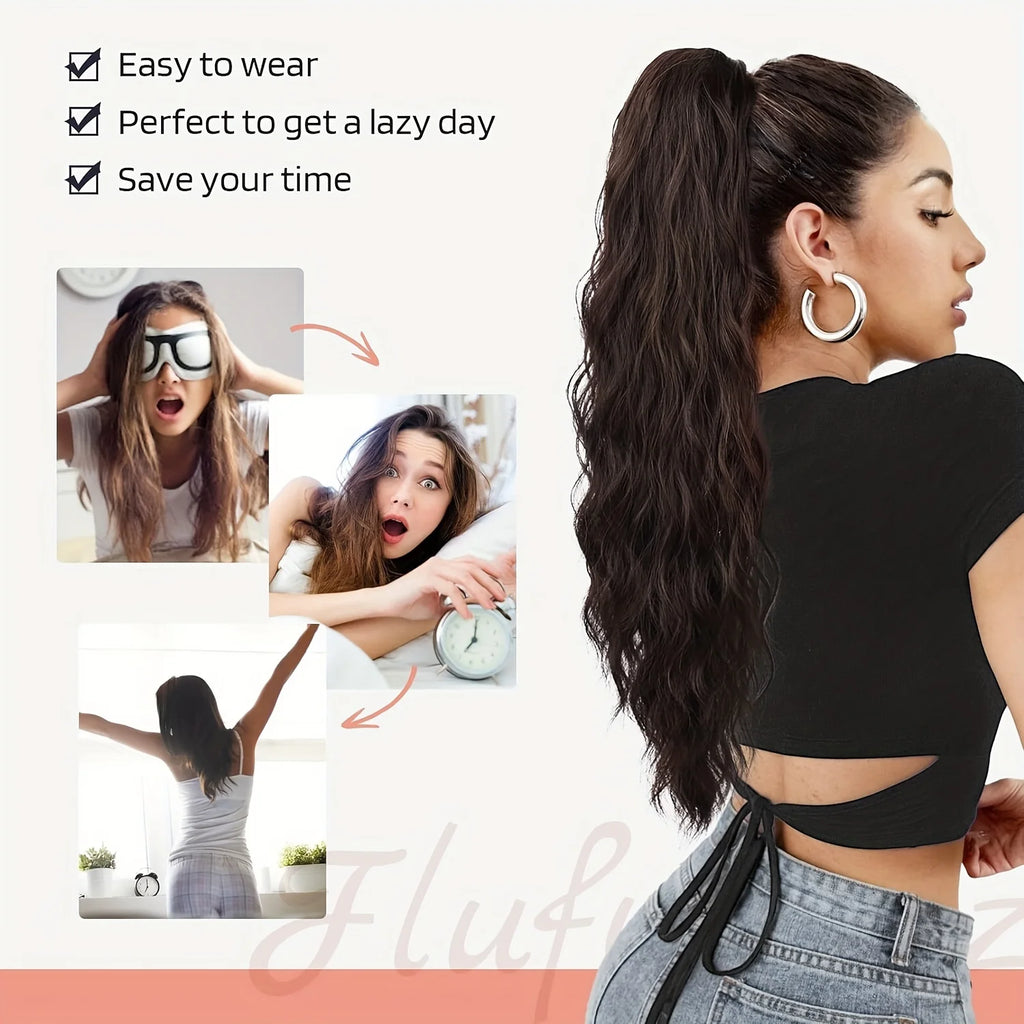 Extensión de cabello de cola de caballo ondulada y rizada larga para mujer, postizos de cola de caballo con cordón, cola de caballo falsa sintética, negro, Rubio y rojo