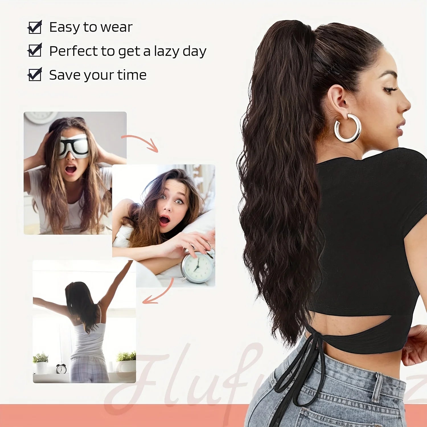 Extensión de cabello de cola de caballo ondulada y rizada larga para mujer, postizos de cola de caballo con cordón, cola de caballo falsa sintética, negro, Rubio y rojo