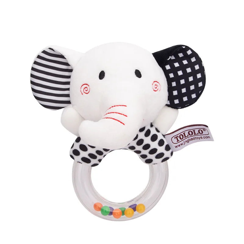 Sonajero de elefante de peluche para bebé, juguete educativo de dibujos animados para recién nacido de 0 a 24 meses, mordedor de campana de anillo de mano de oso