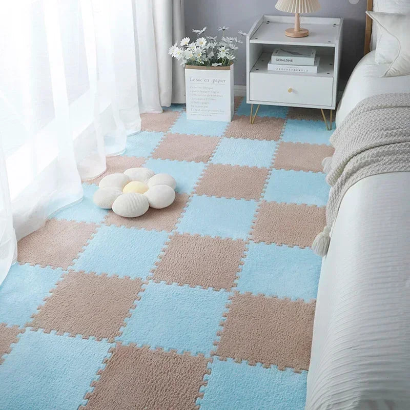 Alfombra de peluche suave de 30x30CM para niños, alfombra de juego, alfombra de rompecabezas, tapete de juego cálido, azulejos de ejercicio entrelazados, alfombra decorativa para suelo