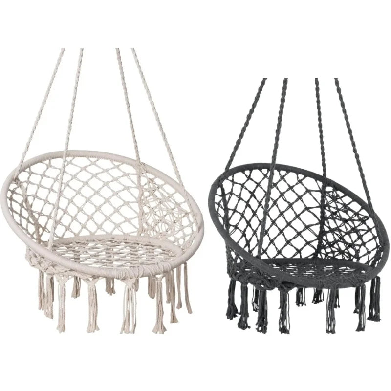 Silla Columpio de macramé para exteriores, hamaca de cuerda tejida a mano, hamaca con parada en Y para el hogar, dormitorio, Patio, terraza Y jardín interior