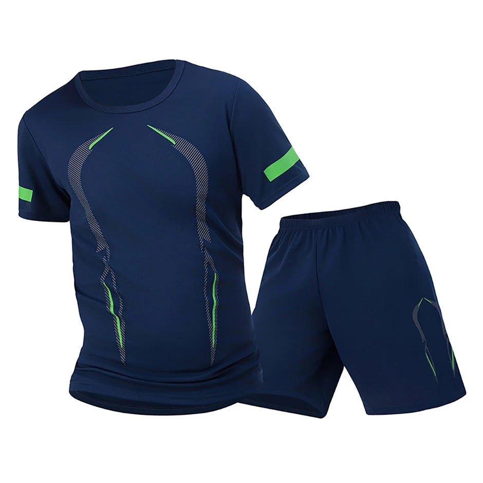 Conjunto de manga corta para hombre de las cuatro estaciones, camiseta estampada de secado rápido para deportes juveniles, Fitness, correr, cómodo e informal, 2 piezas