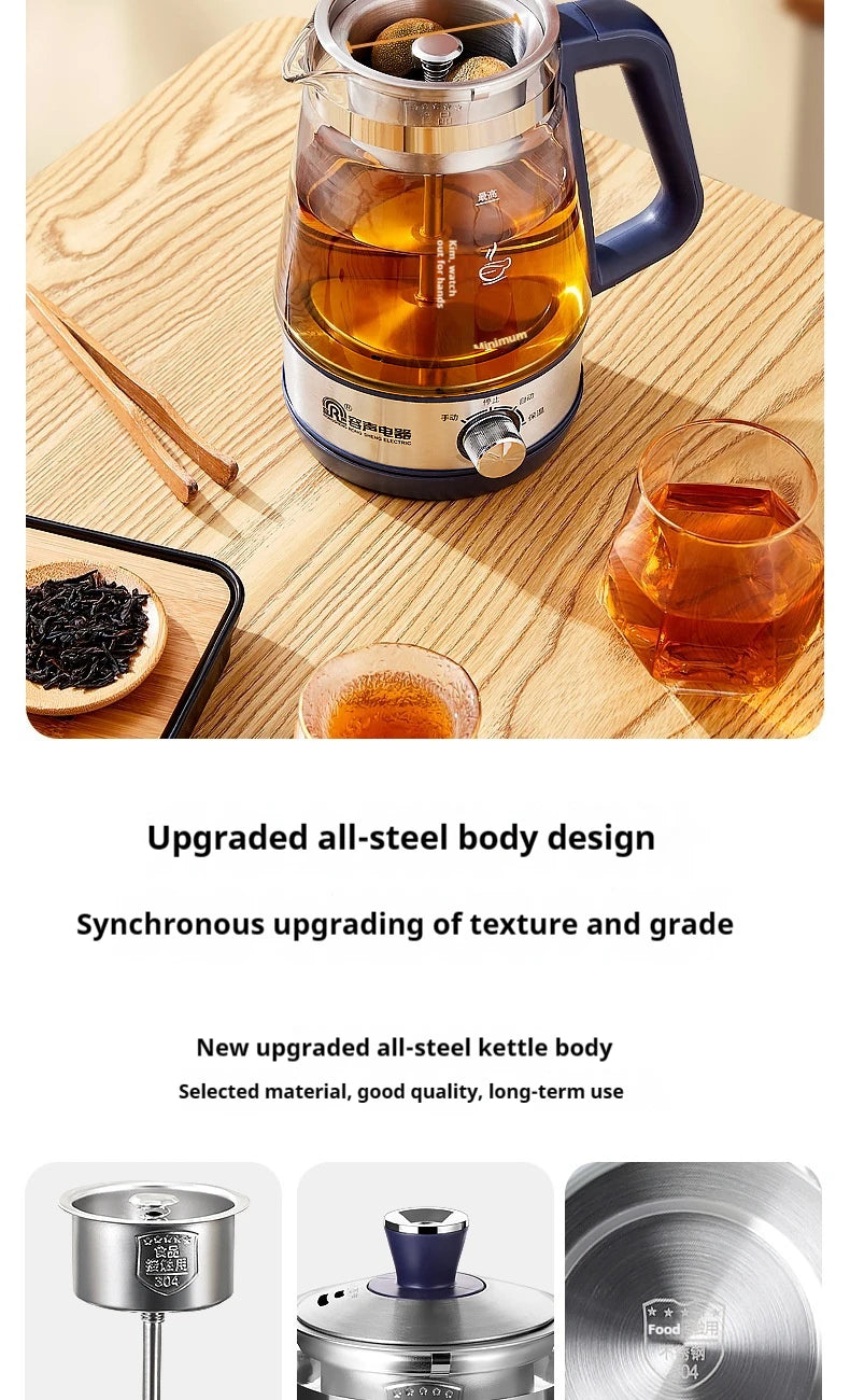 Tetera Rongsheng, pequeña tetera negra Pu erh, olla de salud de vidrio de vapor automática, tetera aislada, tetera eléctrica, tetera hirviendo