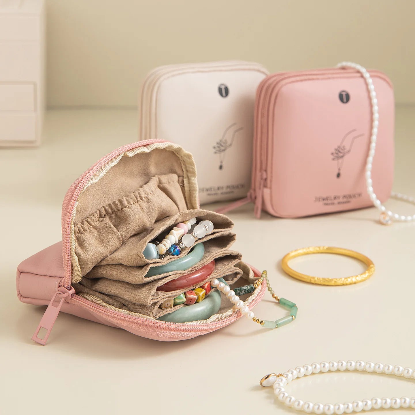 Bolsa de Joyería Portátil de Lujo, Mini Organizador de Viaje con Compartimentos, Estuche Impermeable para Aretes, Pulseras y Anillos