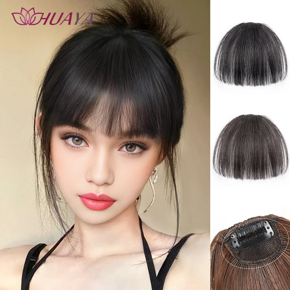 HUAYA-flequillo de aire sintético para mujer, pelo falso corto Natural, Invisible, sin costuras, extensiones de cabello frontal