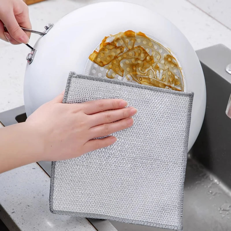 10/20 piezas productos de limpieza paños de cocina de limpieza de alambre plateado paño de cocina toalla de lavado de microfibra gruesa trapo de bola de esponja incorporado