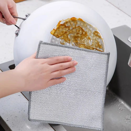 10/20 piezas productos de limpieza paños de cocina de limpieza de alambre plateado paño de cocina toalla de lavado de microfibra gruesa trapo de bola de esponja incorporado