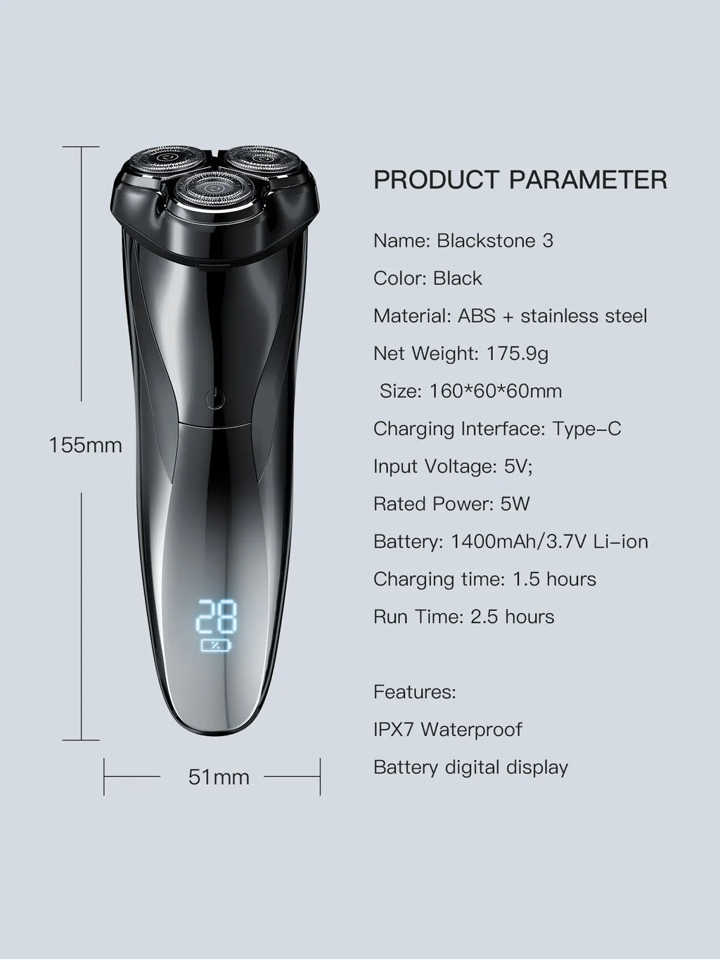 ENCHEN-Afeitadora eléctrica 3D Blackstone 3 IPX7 para hombre, máquina de afeitar resistente al agua, uso Dual en seco y húmedo, batería para Barba y cara, pantalla Digital