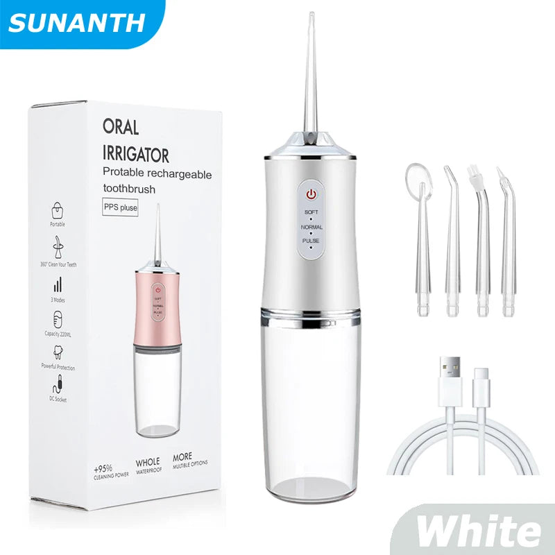 Irrigador Oral eléctrico inteligente portátil, hilo Dental de agua, 4 chorros, 3 modos, irrigador Dental recargable por chorro de agua, limpiador Dental