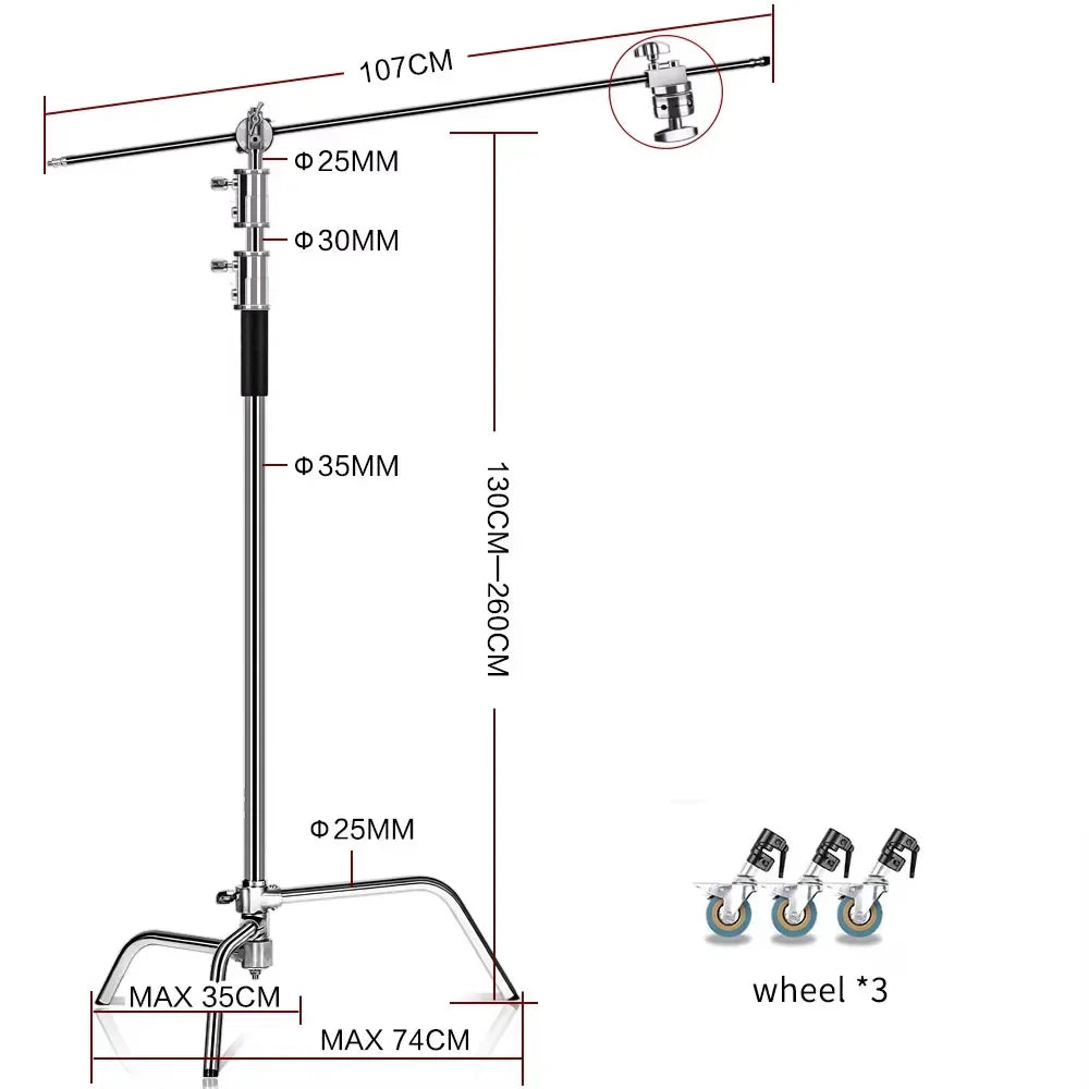 Kit de soporte C de acero inoxidable, soporte de luz con bolsa de peso, accesorios de estudio fotográfico, varilla de extensión, brazo cruzado de 2,49 M de longitud