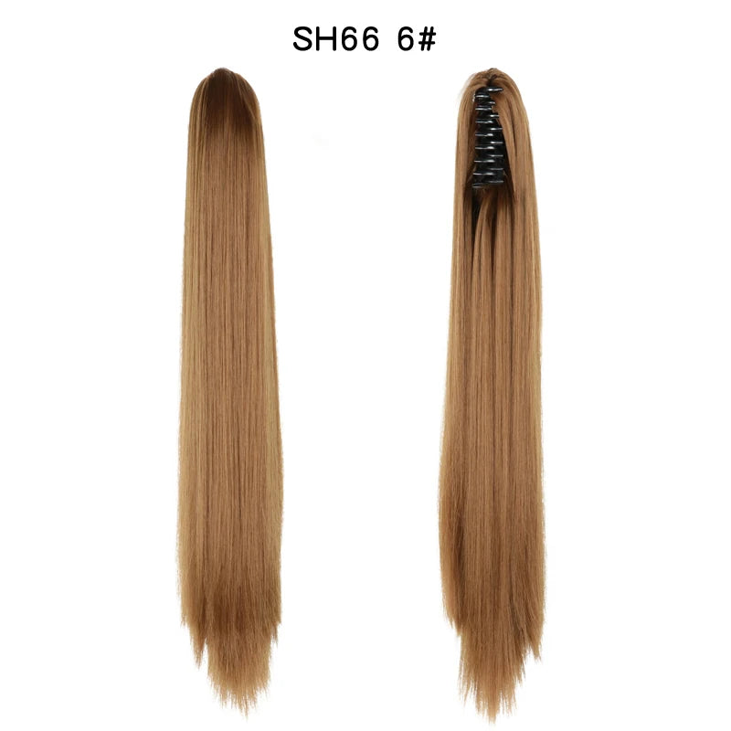 Extensiones de cabello de cola de caballo recta larga sintética, Clip de mandíbula de garra de 22 pulgadas en extensiones de cabello para mujeres, postizos de fibra sintética