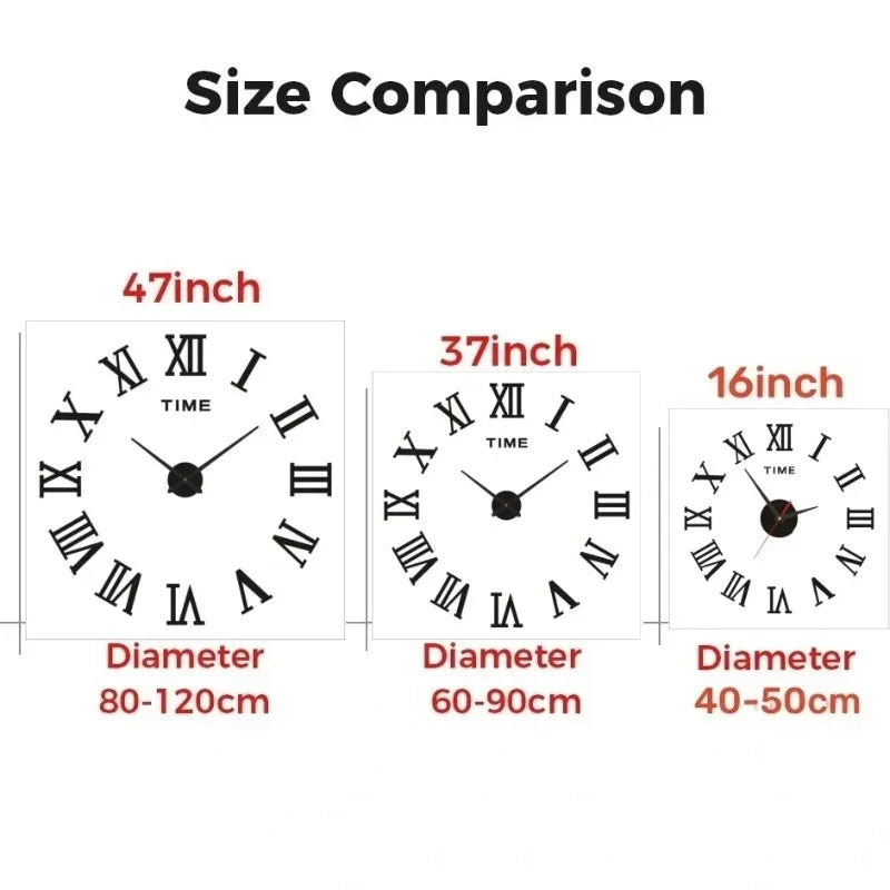 Reloj de pared con espejo acrílico de Número Romano grande 2D/3D, pegatina de moda DIY, relojes de cuarzo, reloj, decoración del hogar, pegatinas para el salón