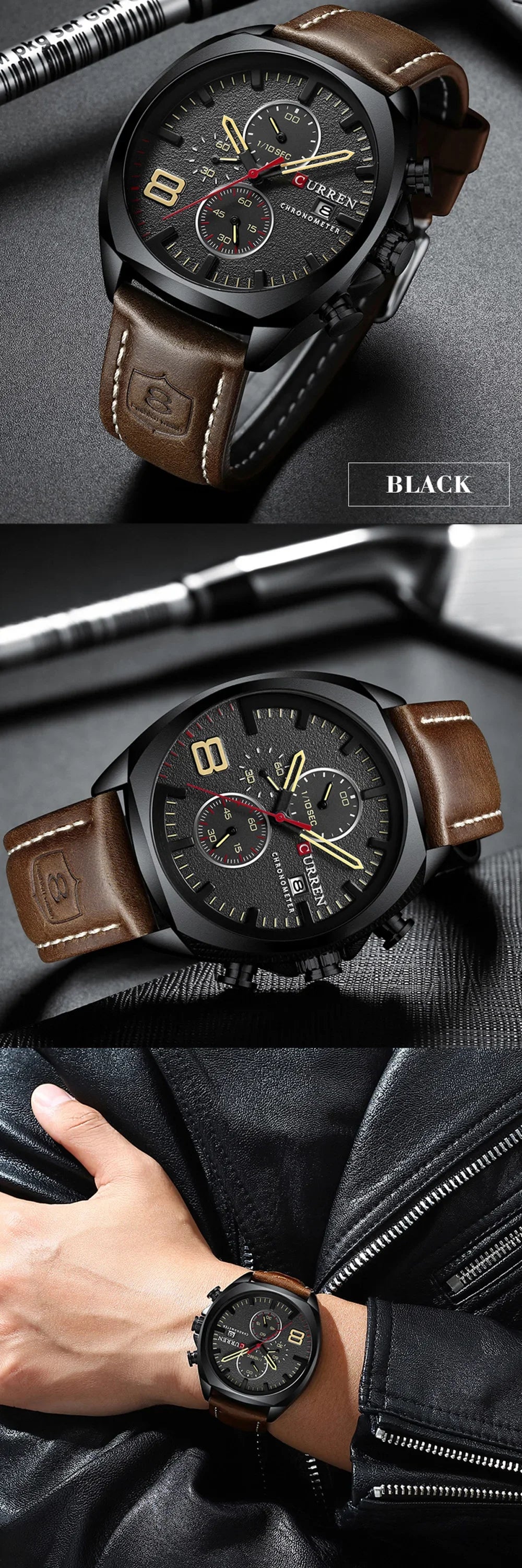 Reloj CURREN para hombre, reloj de pulsera de lujo, relojes de pulsera de cuarzo, relojes de cuero de moda estilo Punk para hombre, reloj Masculino