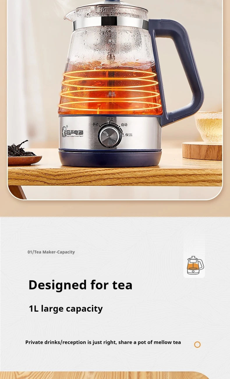 Tetera Rongsheng, pequeña tetera negra Pu erh, olla de salud de vidrio de vapor automática, tetera aislada, tetera eléctrica, tetera hirviendo
