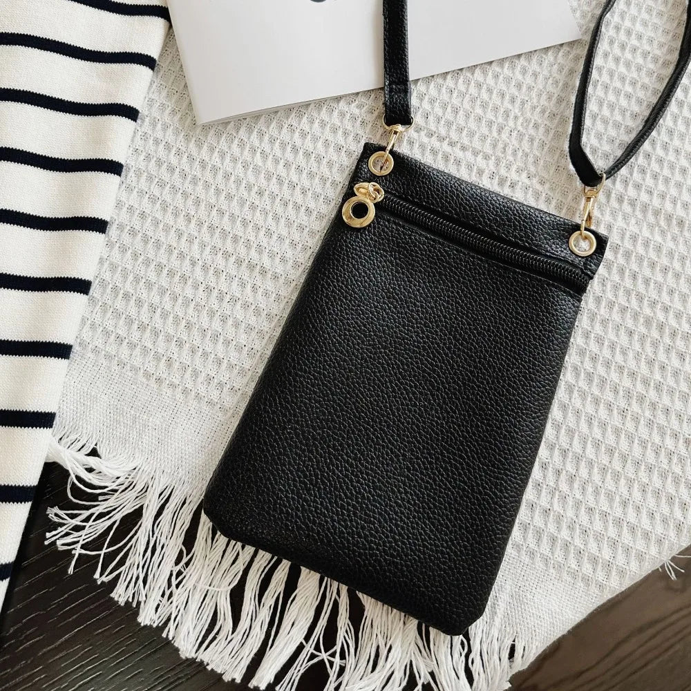 Mini bolso cruzado con patrón de Litchi de PU, carteras informales de Color dulce, bolsa de almacenamiento para teléfono móvil, bolso de hombro de un solo hombro