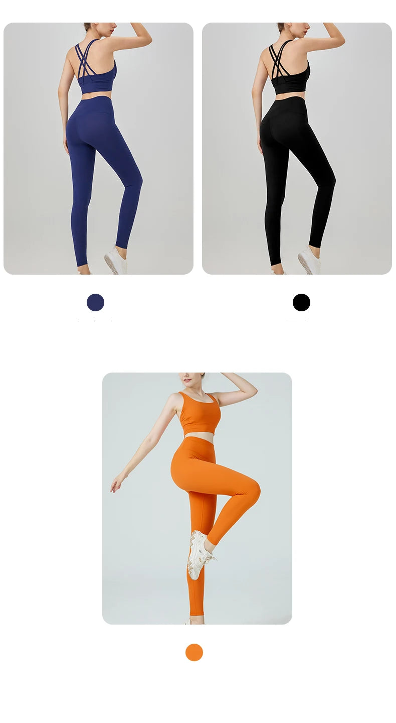 Ropa de Yoga de 2 piezas, chándal para mujer, ropa atlética, traje de Fitness para Pilates, entrenamiento de gimnasio, ropa de realce, Sujetador deportivo, traje de mallas
