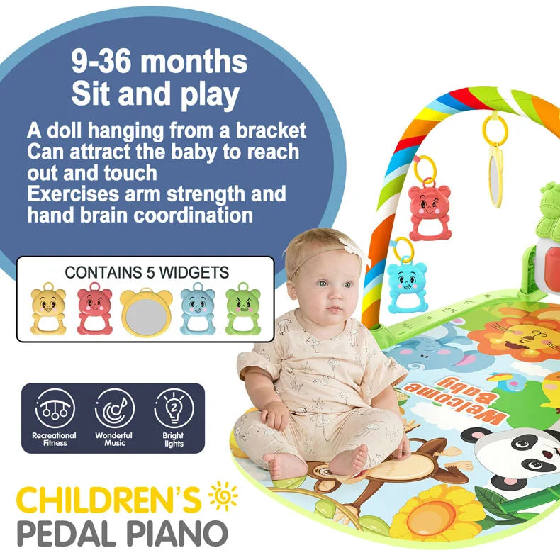 Alfombra de gimnasio para actividades musicales para bebé, alfombra para recién nacido, Pedal, teclado de Piano, estante de Fitness infantil, tapete para gatear, juguetes de regalo
