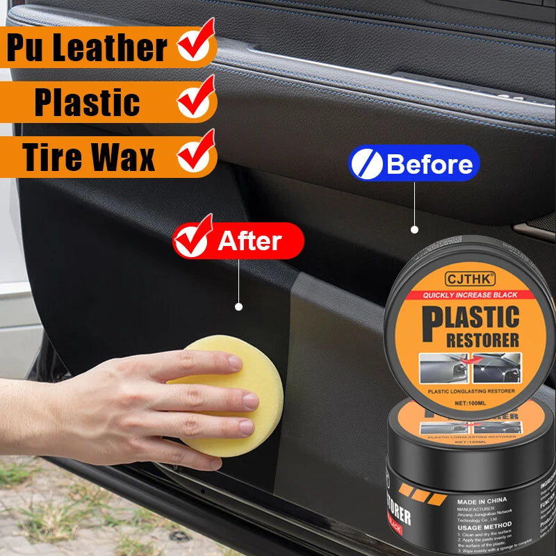 Restaurador de Plástico para Autos, Brillo Negro Intenso, Cera Renovadora para Interiores de Cuero y Paneles, Agente de Recubrimiento, Pulimento y Reparación Automotriz