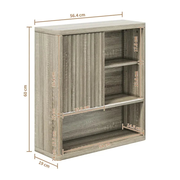 Armario de pared de roble original para baño, dormitorio, cocina, con puerta corredera, 3 niveles, estante flotante de madera montado en la pared