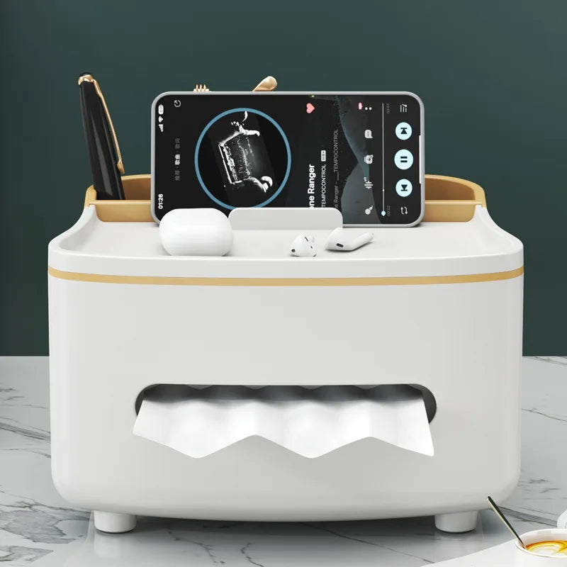 Caja de almacenamiento para mando a distancia 3 en 1, caja de pañuelos con compartimento de almacenamiento, caja de almacenamiento para mesita de noche, estuche para gafas