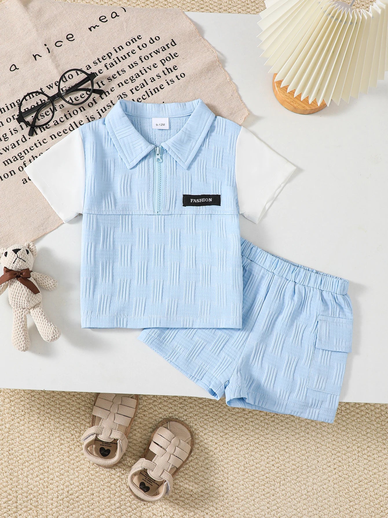 Conjunto de 2 piezas de moda para niños pequeños, conjunto de camiseta de manga corta con bloques de color y pantalones cortos para bebés recién nacidos de 0 a 3 años, ropa informal de verano