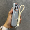 Funda Magnética Delgada Mate con Rayas para iPhone 16 15 ProMax 14 13 12 Pro Max 16 Plus, Antigolpes, Compatible con Magsafe, con Cordón
