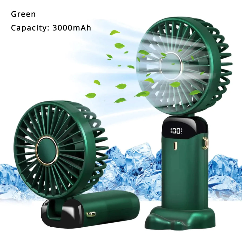 Mini ventilador de mano de 5000mAh, inalámbrico, recargable por USB, portátil, pantalla Digital, soporte para teléfono, ventilador plegable de 5 velocidades para colgar en el cuello