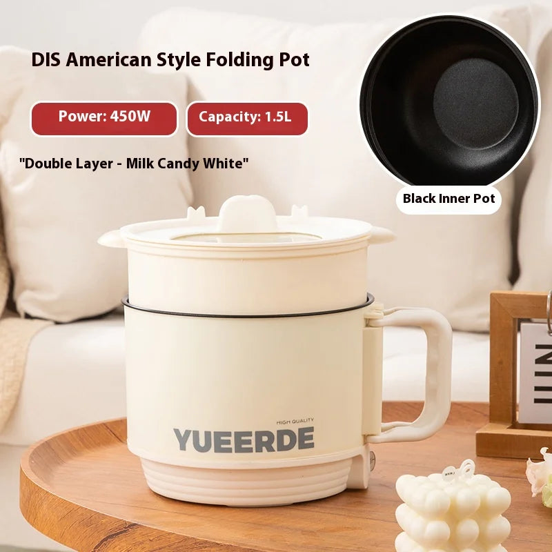 Olla calefactora eléctrica portátil, cocina multiusos de 1,5 l con tapa, Control automático de temperatura, cocina rápida para fideos instantáneos