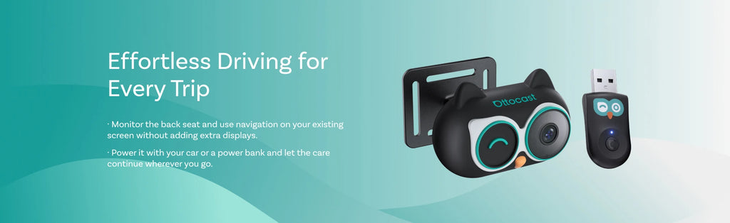 Ottocast Cabin Care Adaptador inalámbrico CarPlay Cámara para coche de bebé 1080P HD 150 °   Monitor de asiento trasero de visión nocturna gran angular para automóvil 98%
