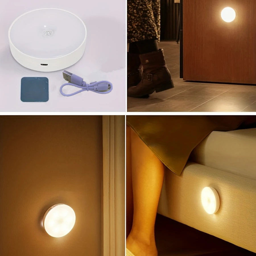 Luz nocturna magnética de luz blanca/cálida con sensor de movimiento, detección de 3-6M, lámpara LED regulable recargable para armario de dormitorio